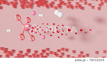 delivery drone and red heart shaped balloon with grass in pink pastel composition valentine's day concept ,abstract showcase background ,3d illustration or 3d render delivery drone and red heart shaped balloon with grass in pink pastel composition valentine's day concept ,abstract showcase background ,3d illustration or 3d render 78532034