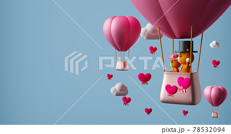 Hot Air Balloon And Teddy Bear With Heart のイラスト素材