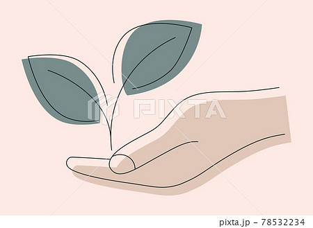 Growing leaves in the hand. Giving hand with young plant in soil. Can be used for natural farm product, organic food, vegan products. Earth day concept. Environmental protection concept Growing leaves in the hand. Giving hand with young plant in soil. Can be used for natural farm product, organic food, vegan products. Earth day concept. Environmental protection concept 78532234