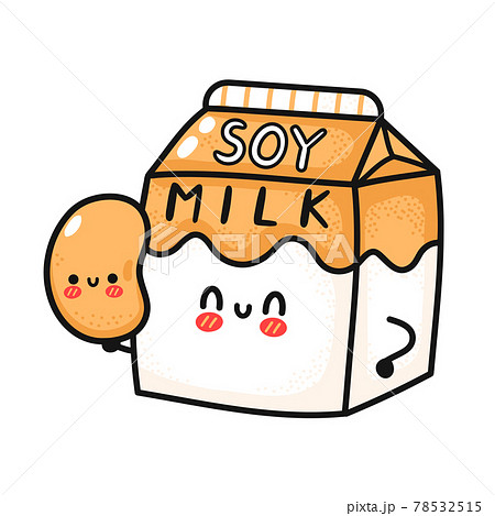 Cute funny soy milk box hold bean. Vector hand... - Stock Illustration  [78532515] - PIXTA