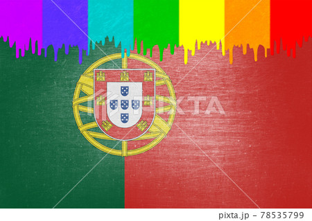 Paint (rainbow flag) is dripping over the national flag of Portugal 78535799