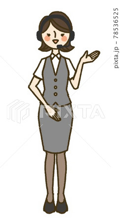 ご案内をするコールセンターの女性の全身イラスト 右 のイラスト素材