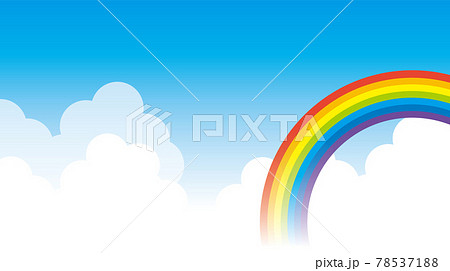 シンプルで鮮やかな青空と雲と虹の背景イラスト素材のイラスト素材