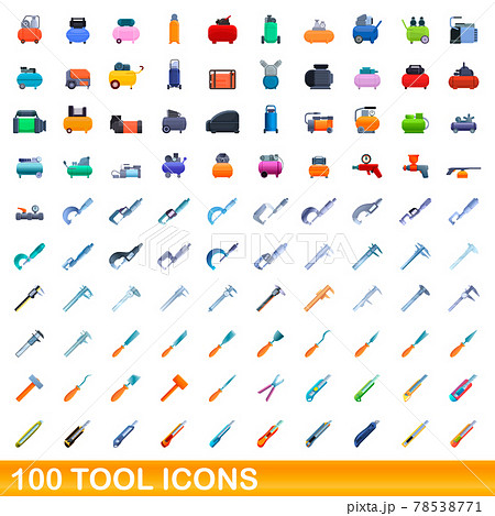 100 tool icons set, cartoon style 100 tool icons set, cartoon style 78538771