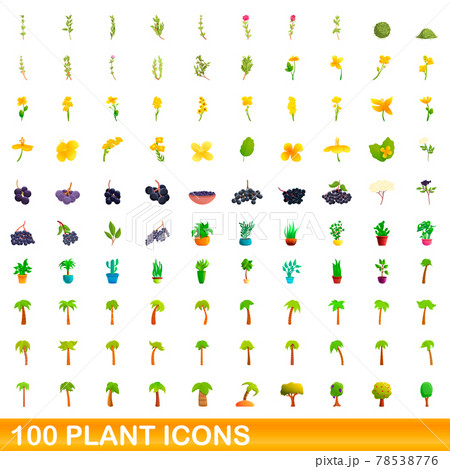 100 plant icons set, cartoon style 100 plant icons set, cartoon style 78538776