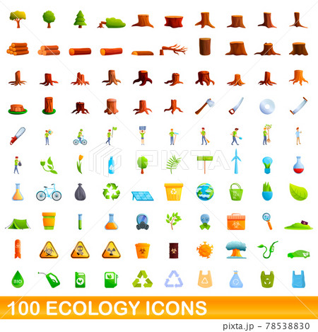 100 ecology icons set, cartoon style 100 ecology icons set, cartoon style 78538830