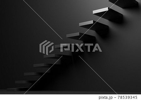 Ascending black stairs in black room, abstract 3D illustration Ascending black stairs in black room, abstract 3D illustration 78539345
