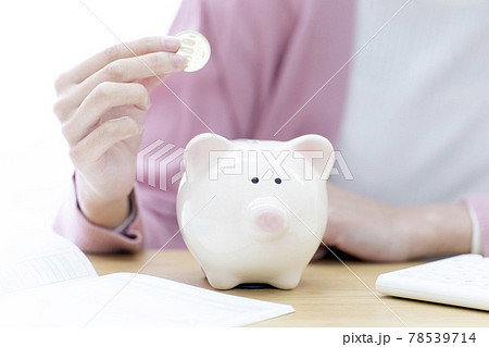 貯金　貯蓄　貯金箱　豚の貯金箱　人物　女性 78539714
