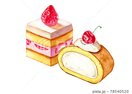 ショートケーキとロールケーキ【手描き水彩画】のイラスト素材 [78540520] - PIXTA