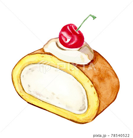ロールケーキ 手描き水彩画 のイラスト素材