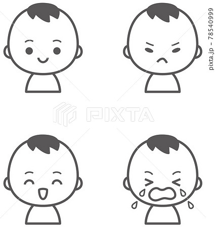 赤ちゃんのいろいろな表情 アイコンセット モノクロのイラスト素材