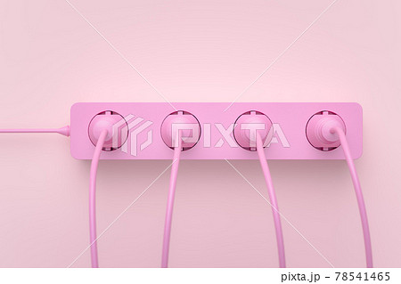 Pink multi-outlet power strip 3D render 78541465