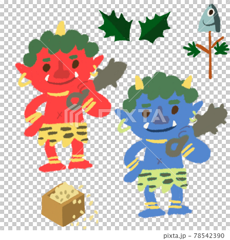 A picture of Setsubun with a demon, beans, holly and a sardine head A picture of Setsubun with a demon, beans, holly and a sardine head 78542390