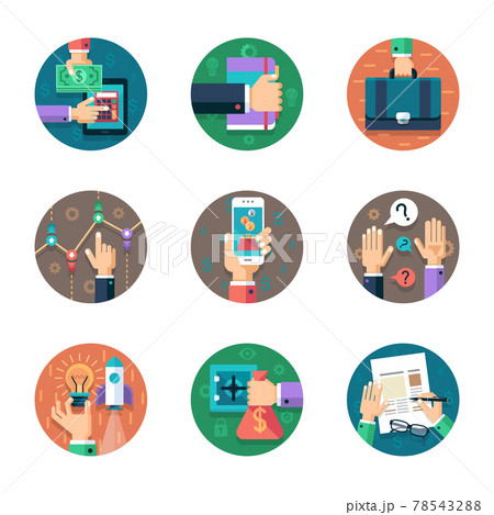 contacts flat icons set of online and offline support services 78543288