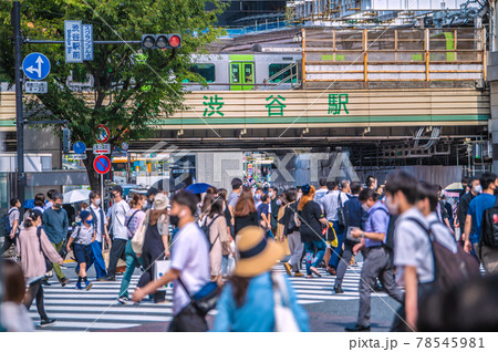 日本の東京都市景観　6月・渋谷には多くの人出…もはやコロナ禍前と変わらない…＝6月11日 78545981