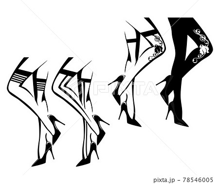 sexy woman legs wearing heels and designer stockings vector outline 78546005