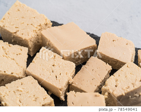 Close up view of soy cheese tofu diced Close up view of soy cheese tofu diced 78549041