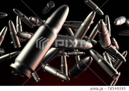 3d render illustration of metal bullets flying on dark background. 3d render illustration of metal bullets flying on dark background. 78549395