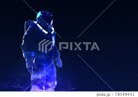 3d render illustration of double exposure astronaut in suit on planet. 78549431