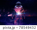 3d render illustration of double exposure astronaut in suit on planet. 78549432