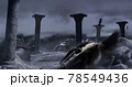 3d render background illustration of greek ruined temple war aftermath. 78549436