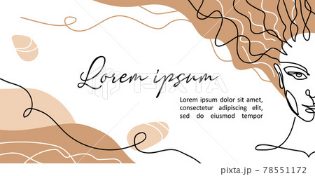 Half face woman vector banner, poster, background. Hair salon, hairdresser signboard in modern one line art style. Minimalist design with half face girl with long hair Half face woman vector banner, poster, background. Hair salon, hairdresser signboard in modern one line art style. Minimalist design with half face girl with long hair 78551172