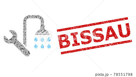 Plumbing Recursive Collage of Plumbing Items and Grunge Bissau Seal Stamp 78551798