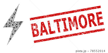 Electricity Recursion Composition of Electricity Icons and Grunge Baltimore Seal Stamp 78552014