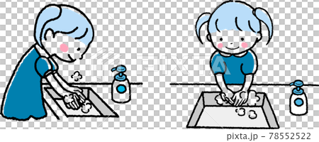 Girl washing hands with hand soap 78552522