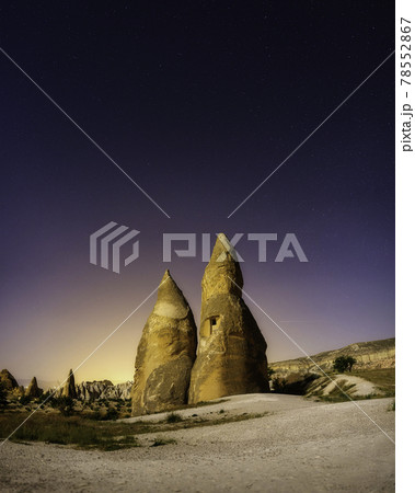 Rocks and the sky with stars. Cappadocia, Turkey. View of the rocks at night. Rocks and the sky with stars. Cappadocia, Turkey. View of the rocks at night. 78552867