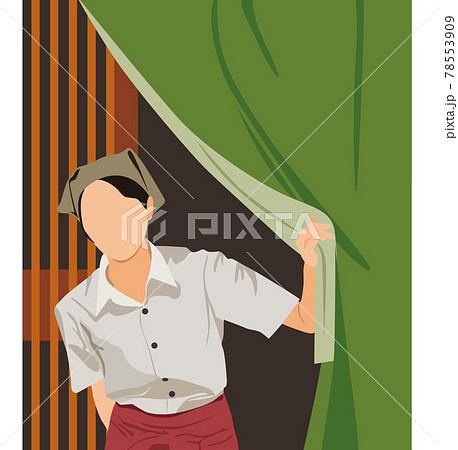 暖簾から顔をだす女性イラスト 78553909