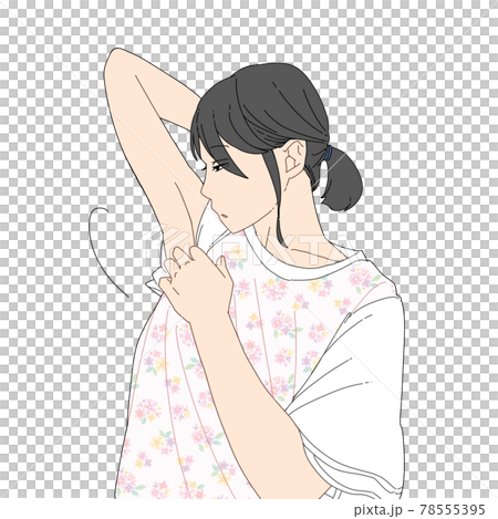 脇のムダ毛を確認する女性のイラスト素材