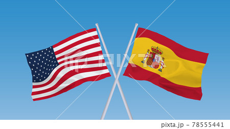 アメリカとスペインの国旗のイラスト素材