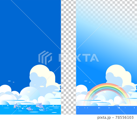 藍色天空中海豚和彩虹的夏季背景插圖 78556103