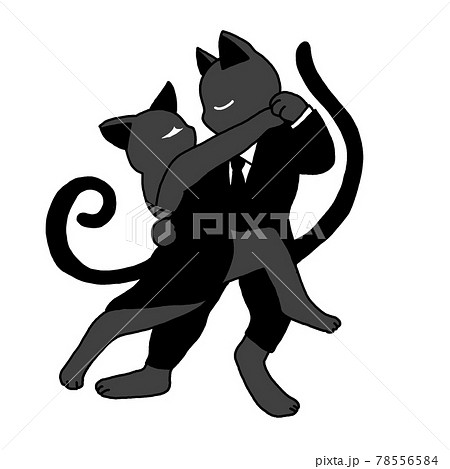 タンゴを踊る黒猫のイラスト素材