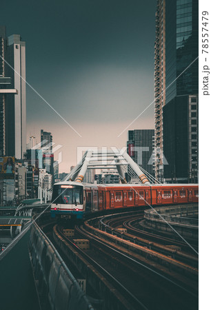 Chong Nonsi skywalk arch bridge at sky train station BTS in Sathorn business district in Bangkok 78557479