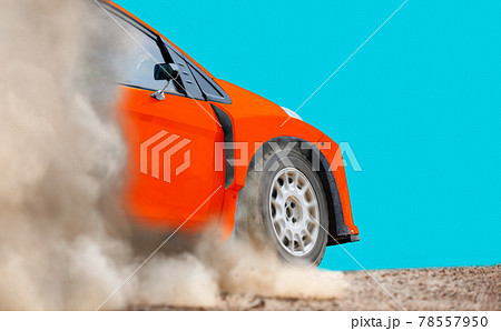 Rally racing car on dirt track. Rally racing car on dirt track. 78557950