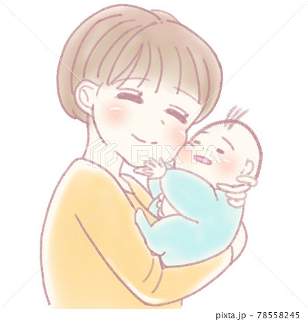 お母さんがもちもちほっぺの赤ちゃんを抱いているイラストのイラスト素材