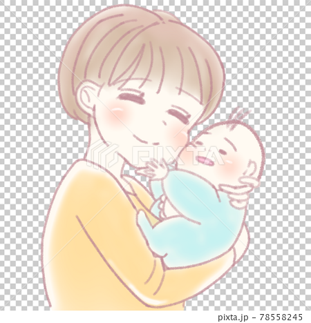 お母さんがもちもちほっぺの赤ちゃんを抱いているイラストのイラスト素材