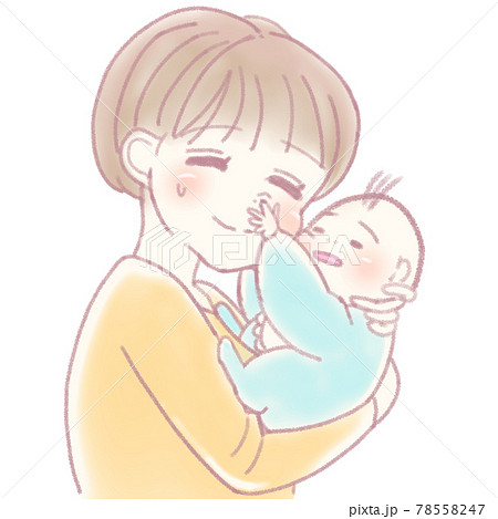 お母さんの鼻に指を突っ込んでいるもちもちほっぺの赤ちゃんのイラストのイラスト素材