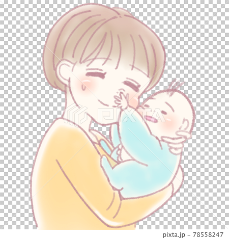 お母さんの鼻に指を突っ込んでいるもちもちほっぺの赤ちゃんのイラストのイラスト素材