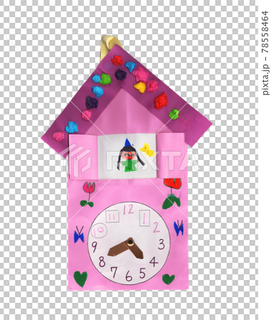 子供が制作した鳩時計のイラスト素材