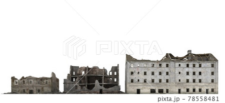 Ruined city building isolated on white 3d illustration 78558481