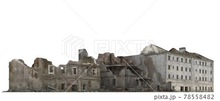 Ruined city building isolated on white 3d illustration 78558482
