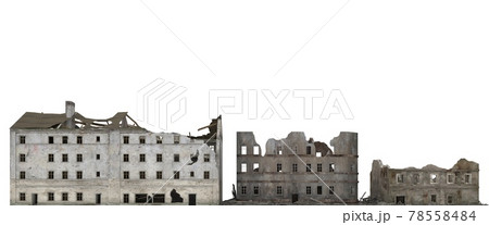 Ruined city building isolated on white 3d illustration 78558484