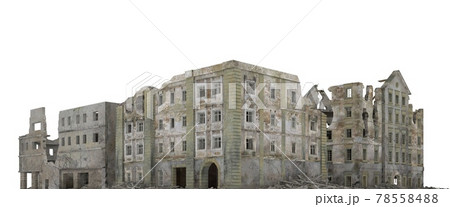 Ruined city building isolated on white 3d illustration 78558488