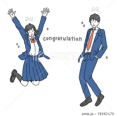 シンプルなタッチ ジャンプする男女の学生のイラストレーションのイラスト素材