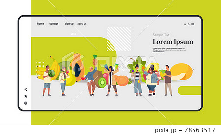 mix race people holding different tropical fruits healthy eco lifestyle vegan food concept men women group standing together full length copy space horizontal 78563517