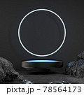 Modern Black Display Float On Water Ripple With Neon Light Glow Abstract Background 3d Render 78564173