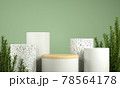 Minimal Step Podium Set Collection With Green Rosemary On Pastel Color Background 3d Render 78564178